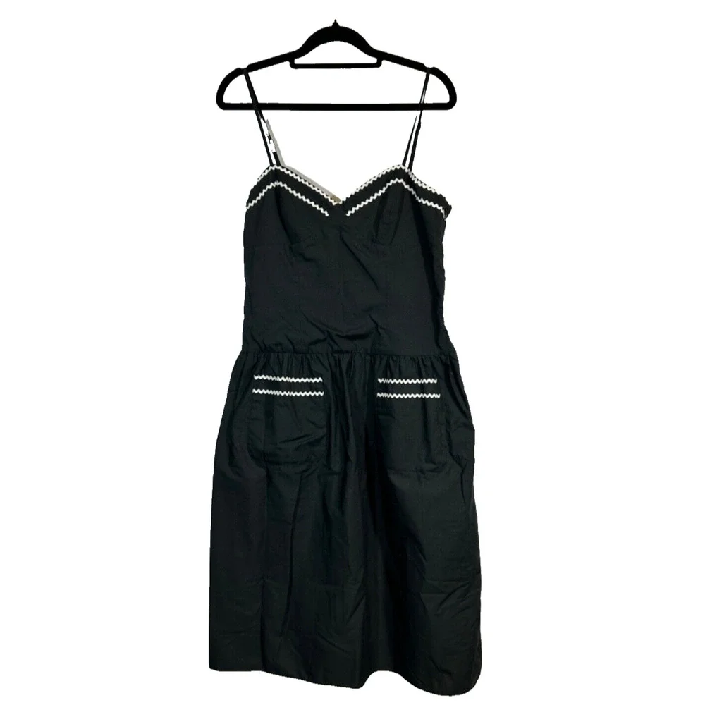 BETSEY JOHNSON Black w/White Rick Rack Trim Sun Dress - 6 - EUC Made in USA A37 - Picture 1 of 6